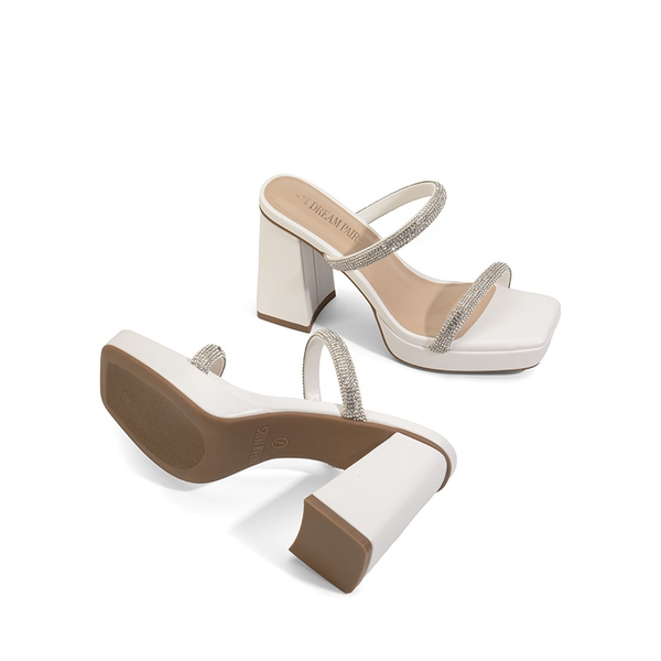 Rhinestone Straps Chunky Sandals - WHITE-RHINESTONE - 5